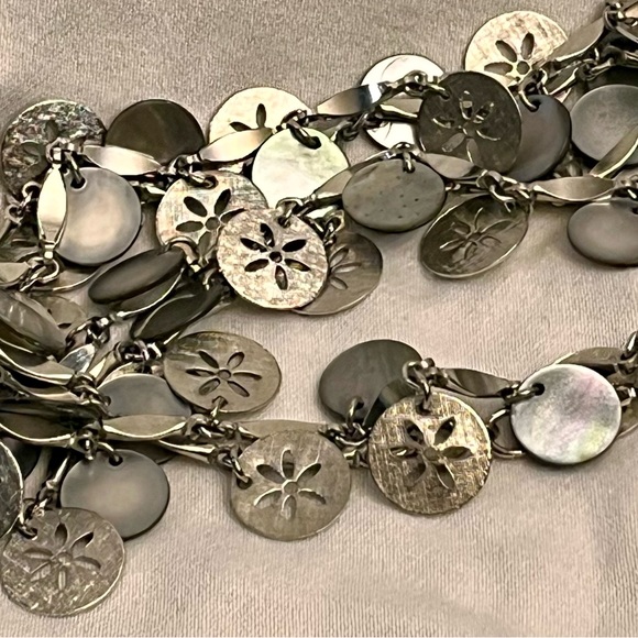 Elegant Silver Toned Sand Dollar and Abalone Like Shining Coin 52” Necklace Gift - Picture 12 of 14